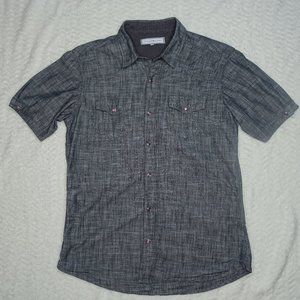 PD&C Casual Button Down Shirt Adult L Dark Gray Pearl Snap Men Two Pocket Front